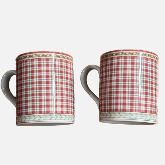 Royal Doulton Studio PROVENCE Rouge PLAID Mugs - BEAUTIFUL - Picture 1 of 3